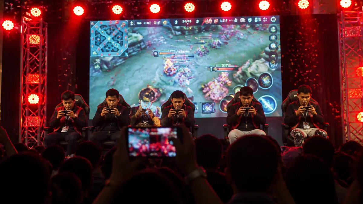 Mobile Legends: Bang Bang tournament stage setup at a Sabah esports event